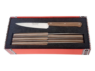 Coffret de 6 couteaux d'office GOYON-CHAZEAU modèle "P'TIT TRADI" 20 cm manche noyer