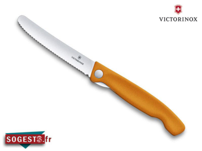 Couteau office pliant Victorinox lame crantée bout arrondi manche orange