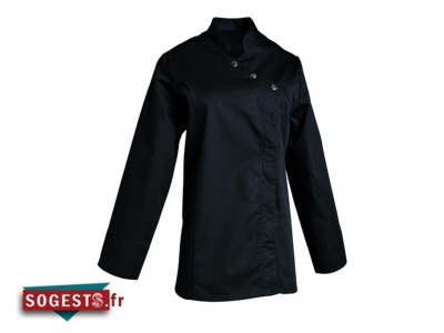 Veste de cuisine femme OLIVIA noire 3 pressions inox + pressions cachées manches longues