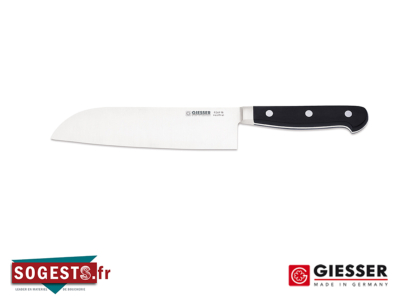 Couteau du chef SANTOKU GIESSER MESSER lame 18 cm manche riveté POM Noir