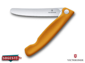 Couteau office pliant Victorinox lame crantée bout arrondi manche orange