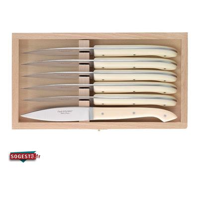Coffret de 6 couteaux à steak C.DOZORME modèle "LE CAPUCIN" manches crème