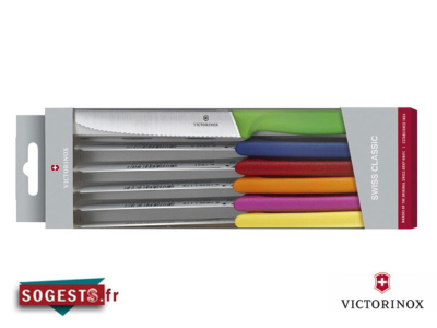 Coffret de 6 couteaux de table / tomate VICTORINOX 11 cm couleurs assorties