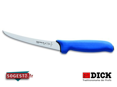 Couteau à désosser DICK EXPERTGRIP 2K lame courbée semi-flexible 13 cm manche bleu