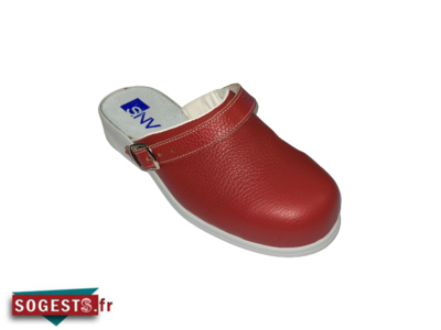 Sabot CREPIN embout sécu tige cuir pleine fleur rouge