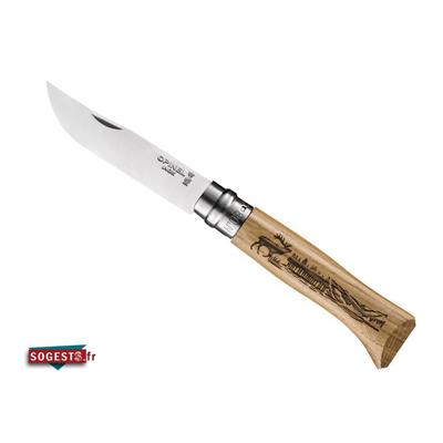 Couteau OPINEL gamme "ANIMALIA 3" N°8 VRI manche chêne décor cerf