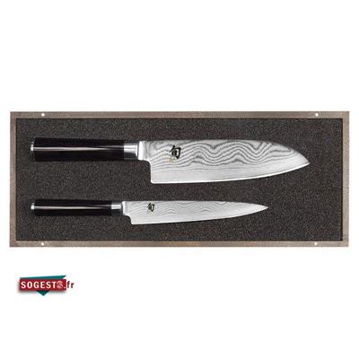 Set de 2 couteaux KAI "SHUN DAMAS" inox en coffret bois (DM.0701 + DM.0702)