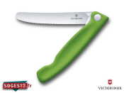 Couteau office pliant Victorinox lame crantée bout arrondi manche vert