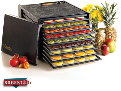 Deshydrateur de fruits et légumes en composite noir avec porte, 9 niveaux
