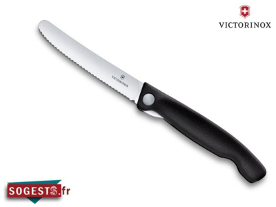 Couteau office pliant Victorinox lame crantée bout arrondi manche noir
