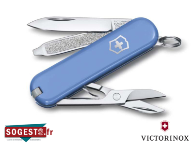 Couteau Suisse VICTORINOX CLASSIC SD SUMMER RAIN Manche 58 mm, bleu ciel. 7 FONCTIONS (5 PIECES).