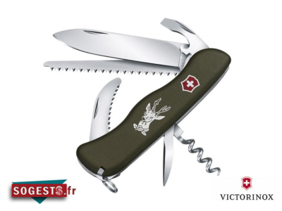 Couteau Suisse VICTORINOX HUNTER manche 111 mm vert mat motif chevreuil