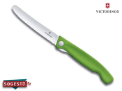 Couteau office pliant Victorinox lame crantée bout arrondi manche vert