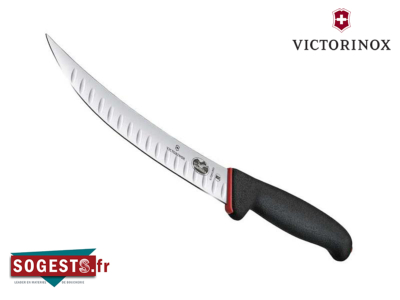 Couteau à parer VICTORINOX DUAL GRIP lame courbée alvéolée rigide 25 cm manche noir/rouge