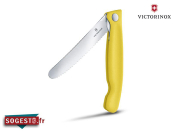 Couteau office pliant Victorinox lame crantée bout arrondi manche jaune