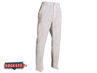 Pantalon poly / coton blanc ceinture élastique côté