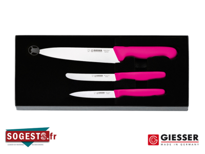 Set de 3 couteaux GASTRO GIESSER MESSER, manches roses