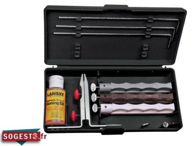 Kit d'aiguisage LANSKY « NATURAL ARKANSAS » 3 pierres avec système d'affûtage à angle contrôlé