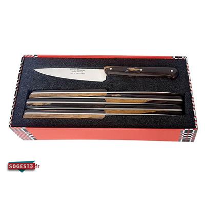 Coffret de 6 couteaux d'office GOYON-CHAZEAU modèle "P'TIT TRADI" 20 cm manche grenadille