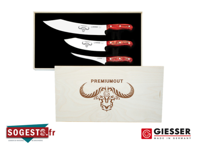 Coffret de 3 couteaux (couteau barbecue + couteau filet de sole + couteau du chef) GIESSER PREMIUMCUT Red Diamond