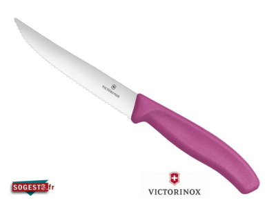 Couteau à pizza/steak VICTORINOX lame 12 cm manche rose (boîte de 6 pièces)