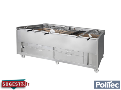 Barbecue portugais simple au charbon de bois triphasé avec 3 grilles rotatives