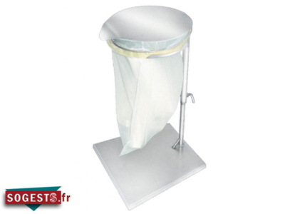 Support sacs poubelles inox couvercle rond base trapézoidale, hauteur réglable