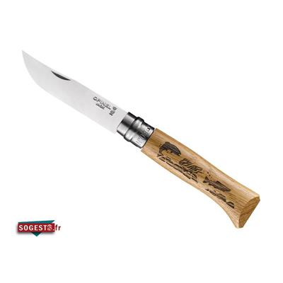 Couteau OPINEL gamme "ANIMALIA 3" N°8 VRI manche chêne décor poisson