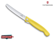 Couteau office pliant Victorinox lame crantée bout arrondi manche jaune