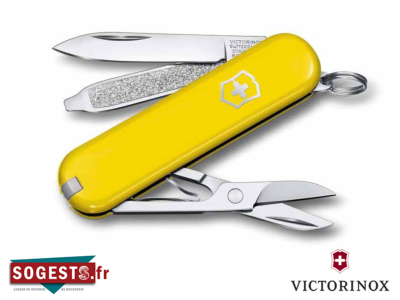 Couteau Suisse VICTORINOX CLASSIC SD SUNNY SIDE Manche 58 mm, jaune. 7 FONCTIONS (5 PIECES).