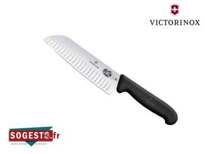 Couteau SANTOKU VICTORINOX lame alvéolée 17 cm manche fibrox noir
