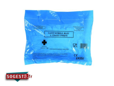 Gant en nitrile bleu à usage unique ambidextre  sachet de 100 pièces