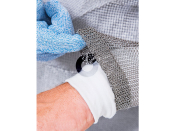 Tablier de protection cotte de maille BOLERO mailles 4 mm avec 2 manches et ceinture PU blanche