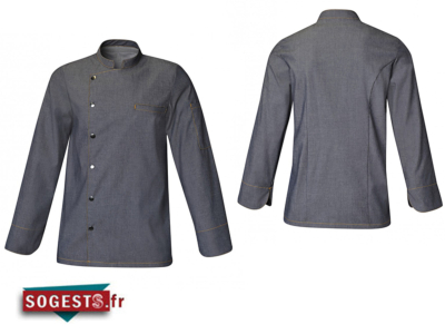 Veste de cuisine stretch bleu jeans SCOTT manches longues