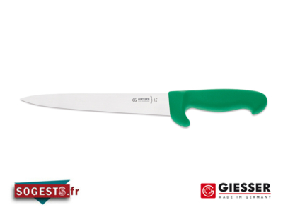 couteau à saigner GIESSER-MESSER lame droite rigide 18 cm, manche à garde vert ou noir au choix
