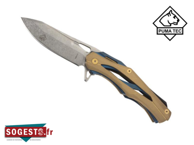 Couteau PUMA-TEC inox bronze/bleu manche squelette 13 cm