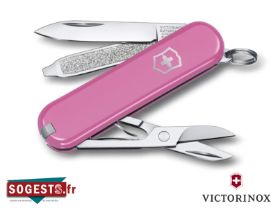 Couteau Suisse VICTORINOX CLASSIC SD CHERRY BLOSSOM Manche 58 mm, rose. 7 FONCTIONS (5 PIECES).