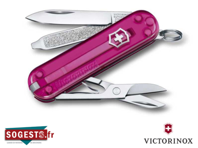 Couteau Suisse VICTORINOX CLASSIC SD CUPCAKE DREAM Manche 58 mm, rose translucide. 7 FONCTIONS (5 PIECES).