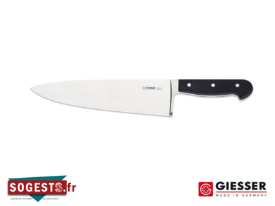 Couteau du chef GASTRO GIESSER MESSER lame large 25 cm manche riveté POM Noir