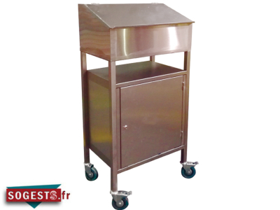 Pupitre INOX AISI 304 sur placard avec roues et fermeture à clefs