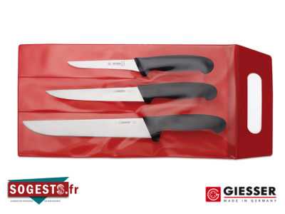 Set de 3 couteaux GIESSER MESSER lames droites 13 - 18 et 24 cm, manches noirs