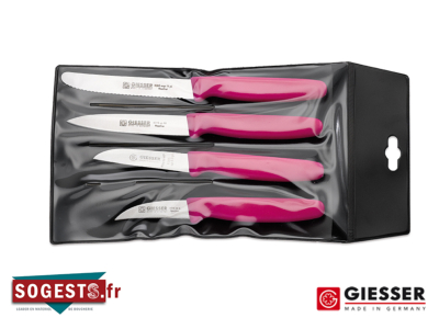 Set de 4 couteaux d'office GIESSER MESSER, manches roses